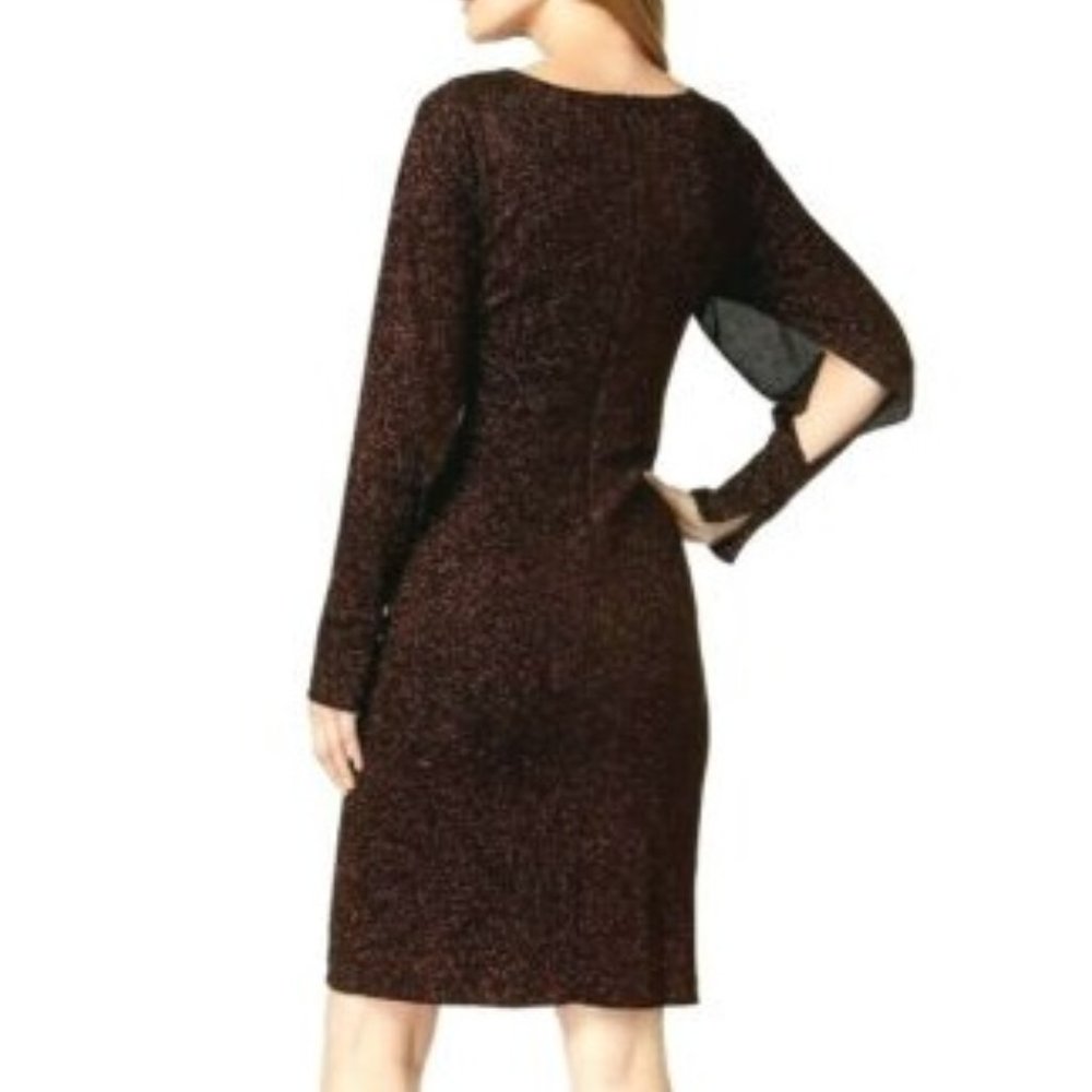 Calvin Klein Women's Black Copper Split Dolman Sleeve Sparkle Dress Size 12 - Picture 2 of 5